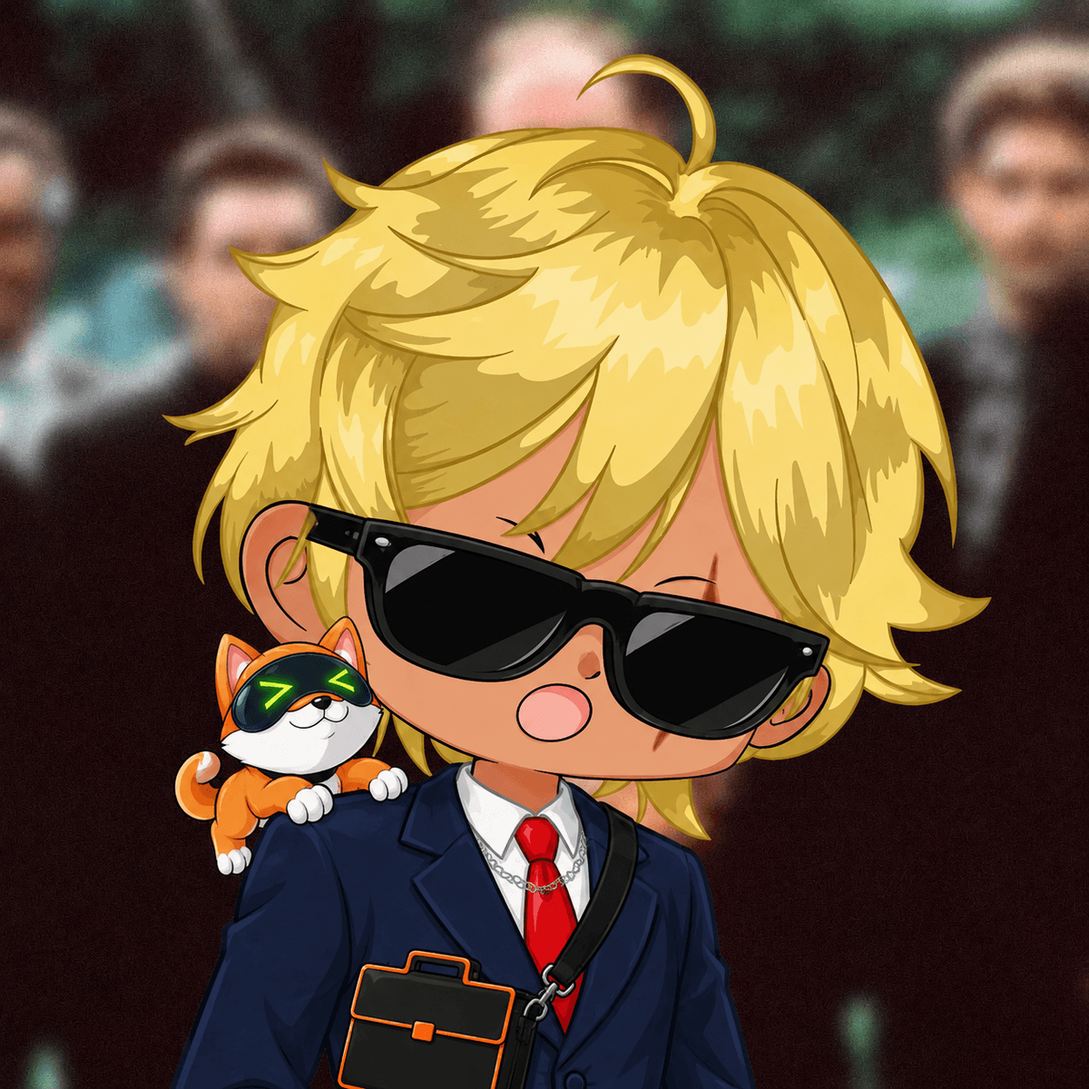 Satori trait preview in YOLO shades with a STONKBROKERS case and Artificial Inu companion